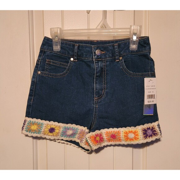 Derek Heart Girls Denim Jean Shorts Crochet Hem Size 14 - Picture 1 of 4